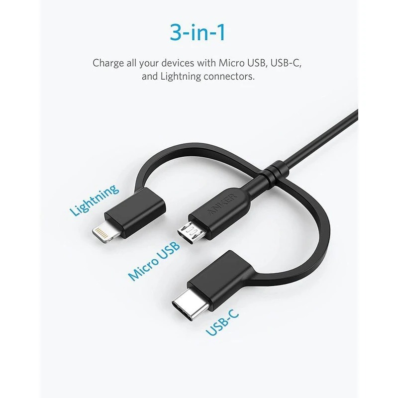 کابل شارژ 3 در 1 انکر مدل  Anker PowerLine II 3-in-1 Cable A8436