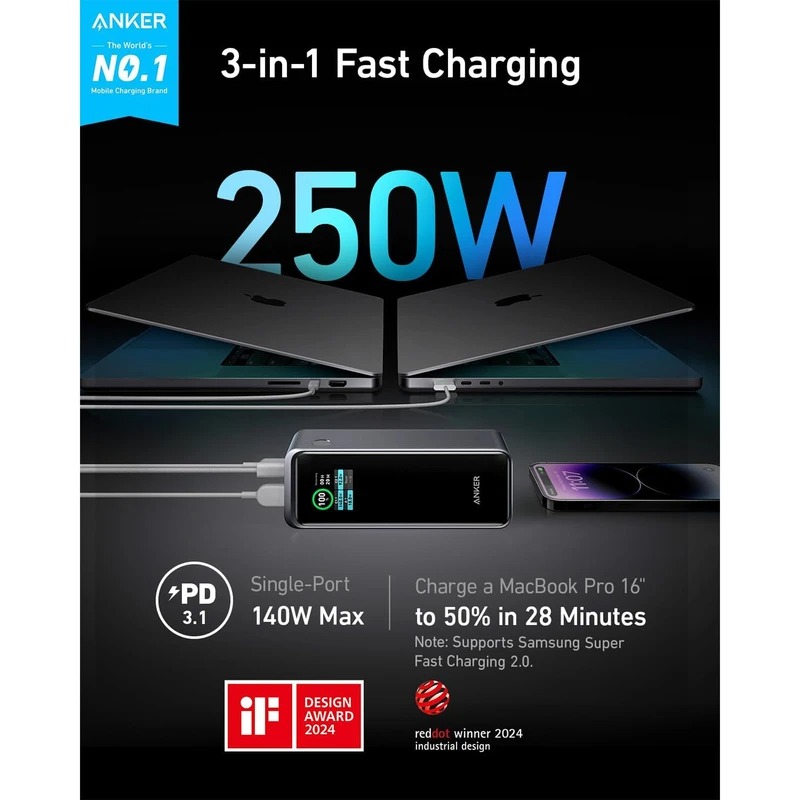 پاوربانک 27650mAh انکر پرایم مدل Anker Prime 250W A1340