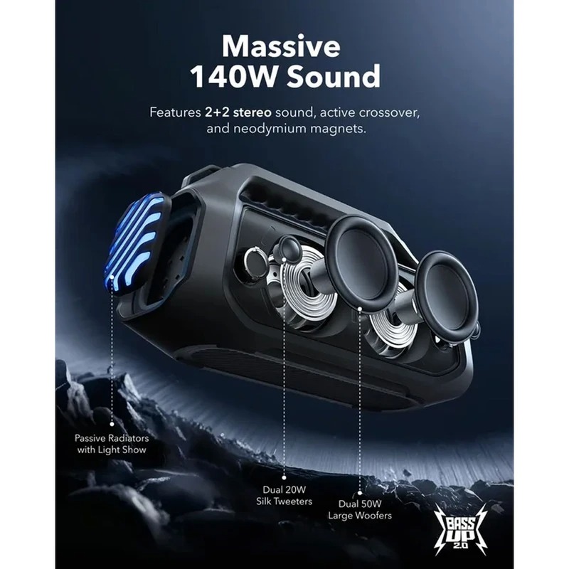 اسپیکر بلوتوثی 140 وات انکر مدل Anker Soundcore Boom 2 Plus A3134 17 اسپیکر بلوتوثی 140 وات انکر مدل Anker Soundcore Boom 2 Plus A3134